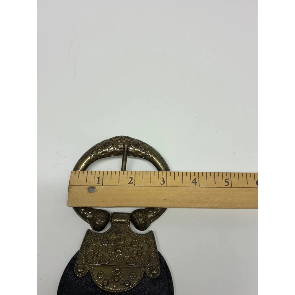 Lake Shore Drive Belt Womens ML Black Elastic Ostrich Print Ornate Brass Buckle